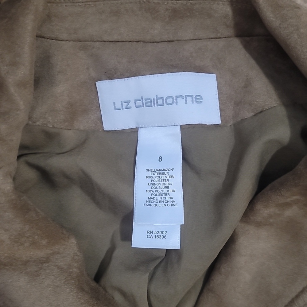 Liz Claiborne faux suede jacket suit blazer beige tan 8 office workwear - Picture 3 of 7